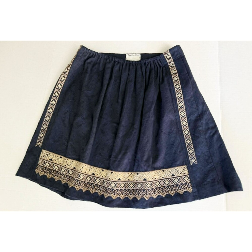 Gary Graham Skirt sz. 4 Small Embroidered Navy Cotton A-line Knee Length Casual